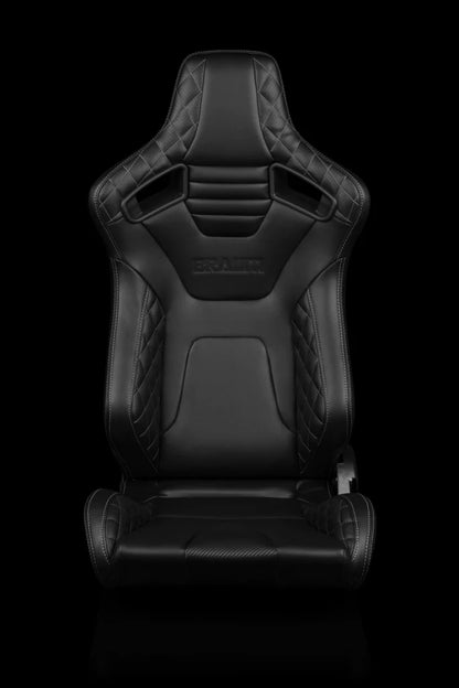 BRAUM ELITE-X Series Sport Reclinable Seats (Black Leatherette | Diamond Edition | Grey Stitching) – Priced Per Pair