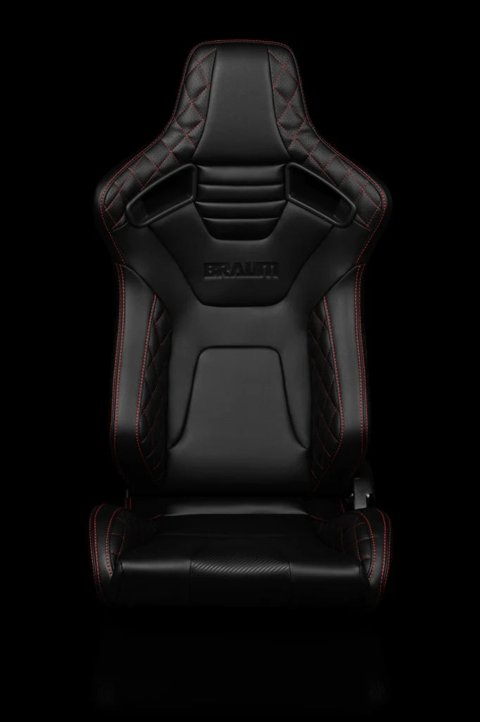 BRAUM ELITE-X Series Sport Reclinable Seats (Black Leatherette | Diamond Edition | Red Stitching) – Priced Per Pair