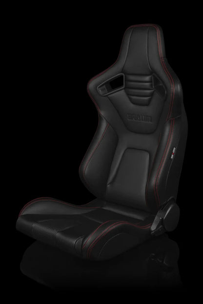 BRAUM ELITE-X Series Sport Reclinable Seats (Black Leatherette | Red Stitching) – Priced Per Pair