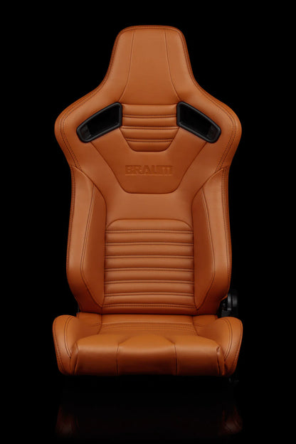 BRAUM ELITE-X Series Sport Reclinable Seats (British Tan Leatherette | Black Stitching) – Priced Per Pair
