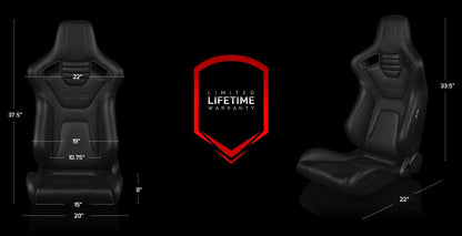 BRAUM ELITE-X Series Sport Reclinable Seats (Black Leatherette | Diamond Edition | Grey Stitching) – Priced Per Pair