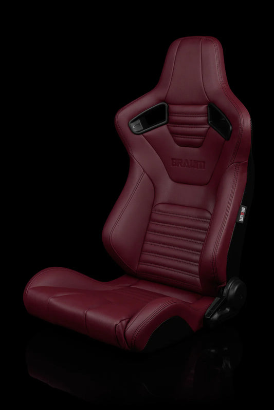 BRAUM ELITE-X Series Sport Reclinable Seats (Maroon Leatherette | Black Stitching) – Priced Per Pair
