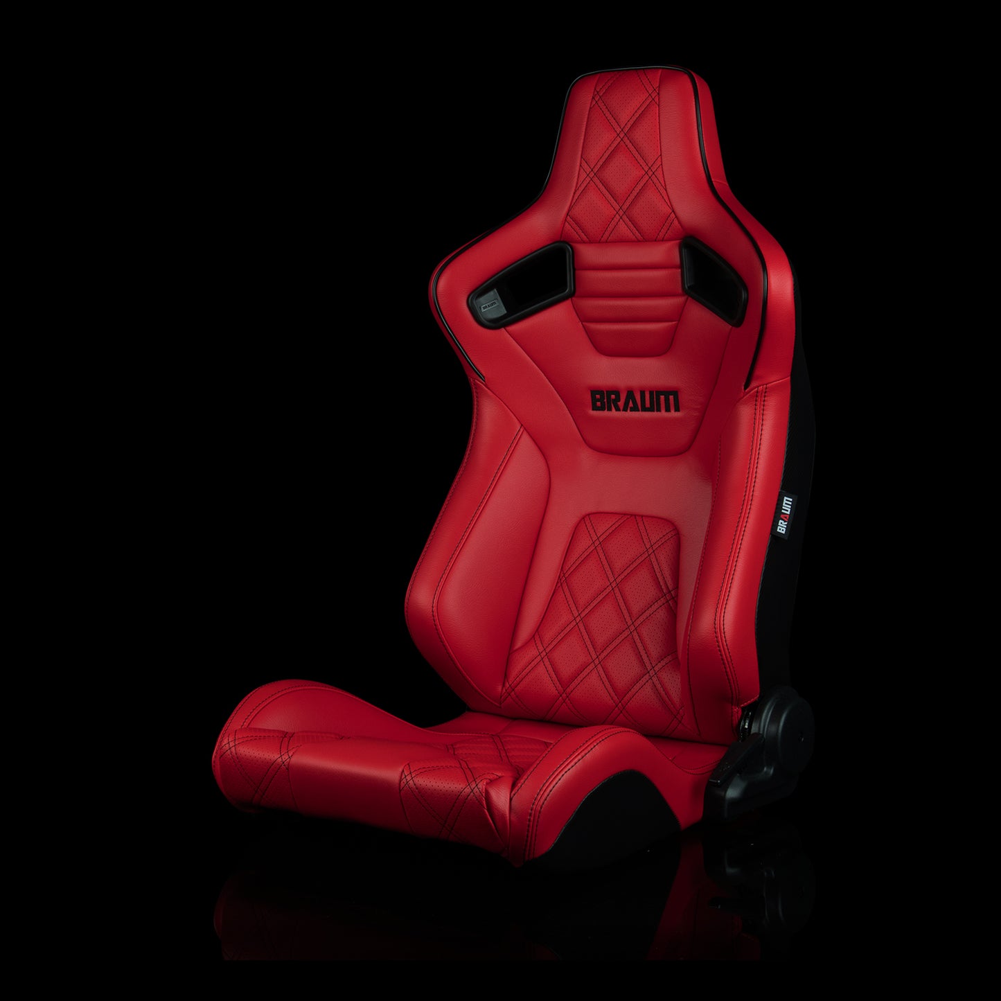 BRAUM ELITE-X Series Sport Reclinable Seats (Red Leatherette | Diamond Edition | Black Trim) – Priced Per Pair