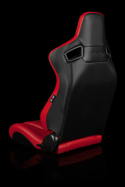 BRAUM ELITE-X Series Sport Reclinable Seats (Red Leatherette | Diamond Edition | Black Trim) – Priced Per Pair