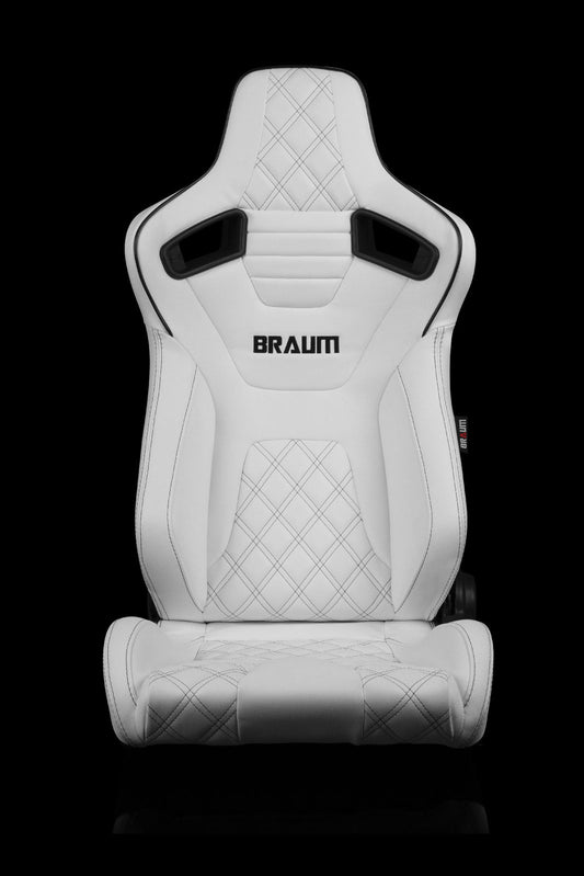 BRAUM ELITE-X Series Sport Reclinable Seats (White Leatherette | Diamond Edition | Black Trim) – Priced Per Pair