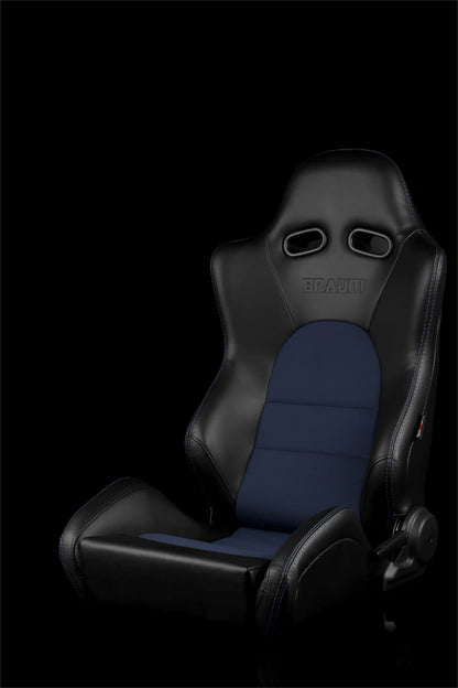 BRAUM ADVAN Series Sport Reclinable Seats (Black Leatherette | Blue Cloth) – Priced Per Pair