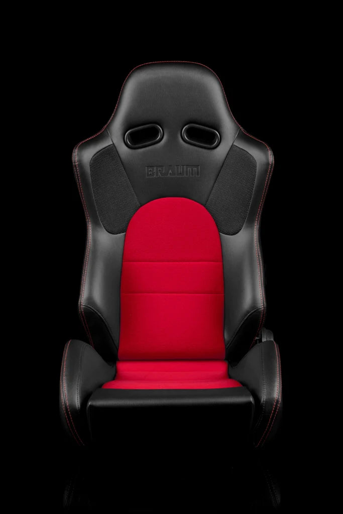 BRAUM ADVAN Series Sport Reclinable Seats (Black Leatherette | Red Cloth) – Priced Per Pair