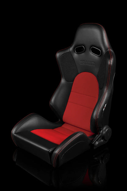 BRAUM ADVAN Series Sport Reclinable Seats (Black Leatherette | Red Cloth) – Priced Per Pair