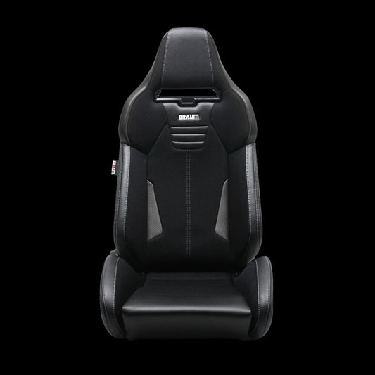 BRAUM ELITE-X Series Sport Reclinable Seats (Black Polo | Black Leatherette | Grey Stitching) – Priced Per Pair