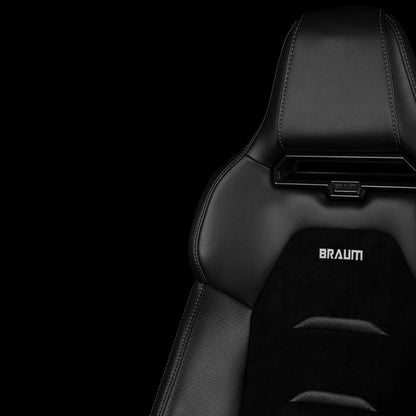 BRAUM VIPER-X Series Sport Reclinable Seats (Black Leatherette | Black Suede Inserts | Black Trim) – Priced Per Pair