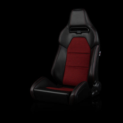BRAUM VIPER-X Series Sport Reclinable Seats (Black Leatherette | Red Houndstooth) - Priced Per Pair
