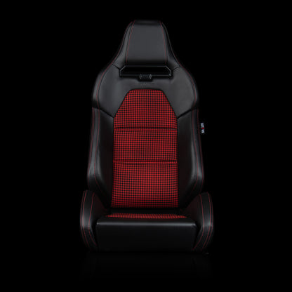 BRAUM VIPER-X Series Sport Reclinable Seats (Black Leatherette | Red Houndstooth) - Priced Per Pair