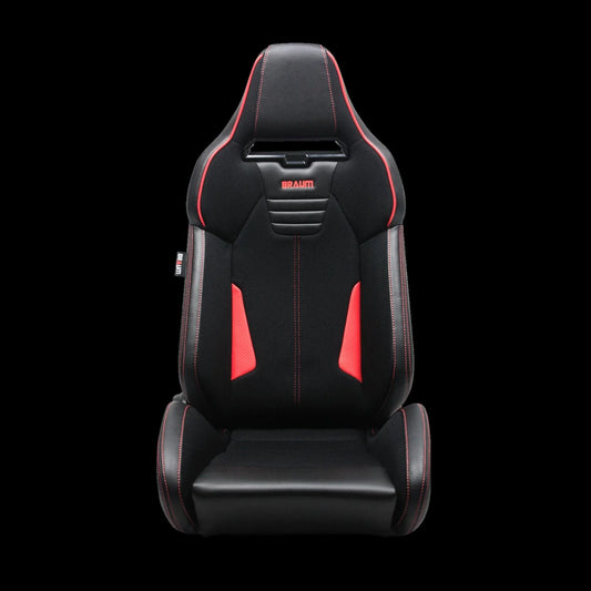 BRAUM ELITE-X Series Sport Reclinable Seats (Black Polo | Red Leatherette | Red Stitching) – Priced Per Pair