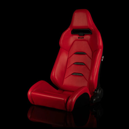 BRAUM VIPER-X Series Sport Reclinable Seats (Red Leatherette | Black Trim) – Priced Per Pair