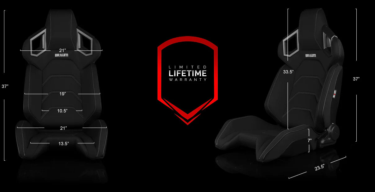 BRAUM ALPHA-X Series Sport Reclinable Seats (Black Cloth | Grey Stitching) – Priced Per Pair