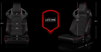 BRAUM ALPHA-X Series Sport Reclinable Seats (Black Leatherette | Red Stitching | Low Base Version) - Priced Per Pair