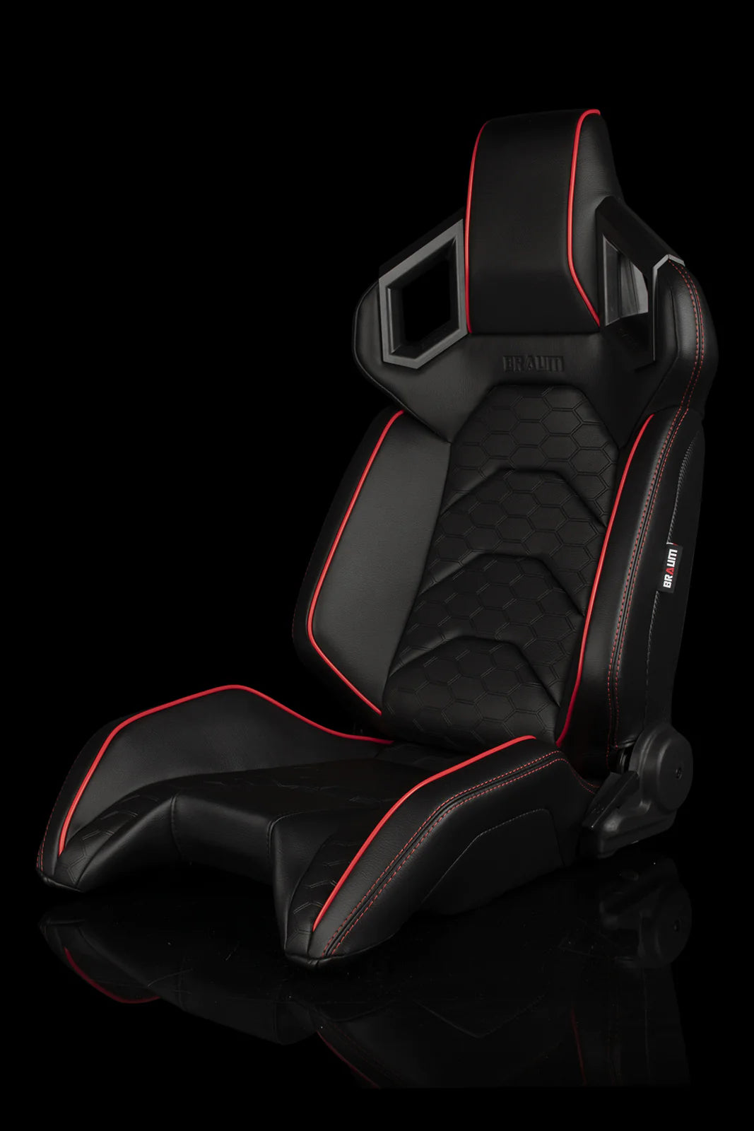 BRAUM ALPHA-X Series Sport Reclinable Seats (Black Leatherette | Red Trim) – Priced Per Pair