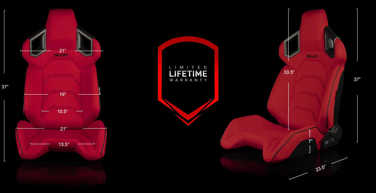 BRAUM ALPHA-X Series Sport Reclinable Seats (Red Cloth | Black Stitching) – Priced Per Pair