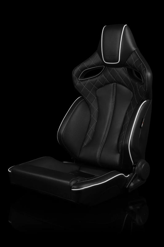 BRAUM ORUE Series Sport Reclinable Seats (Black Leatherette | Diamond | White Trim) – Priced Per Pair