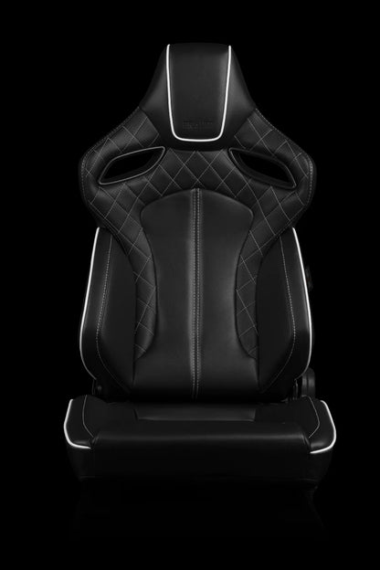 BRAUM ORUE Series Sport Reclinable Seats (Black Leatherette | Diamond | White Trim) – Priced Per Pair