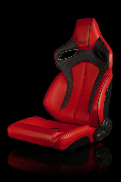 BRAUM ORUE Series Sport Reclinable Seats (Red Leatherette | Diamond | Black Trim) – Priced Per Pair