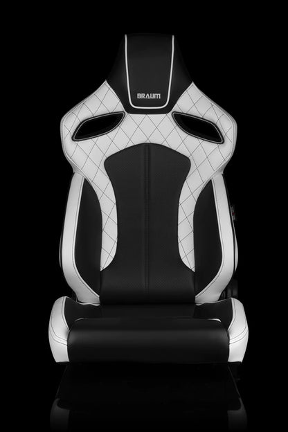 BRAUM ORUE Series Sport Reclinable Seats (White Leatherette | Diamond | Black Trim) – Priced Per Pair