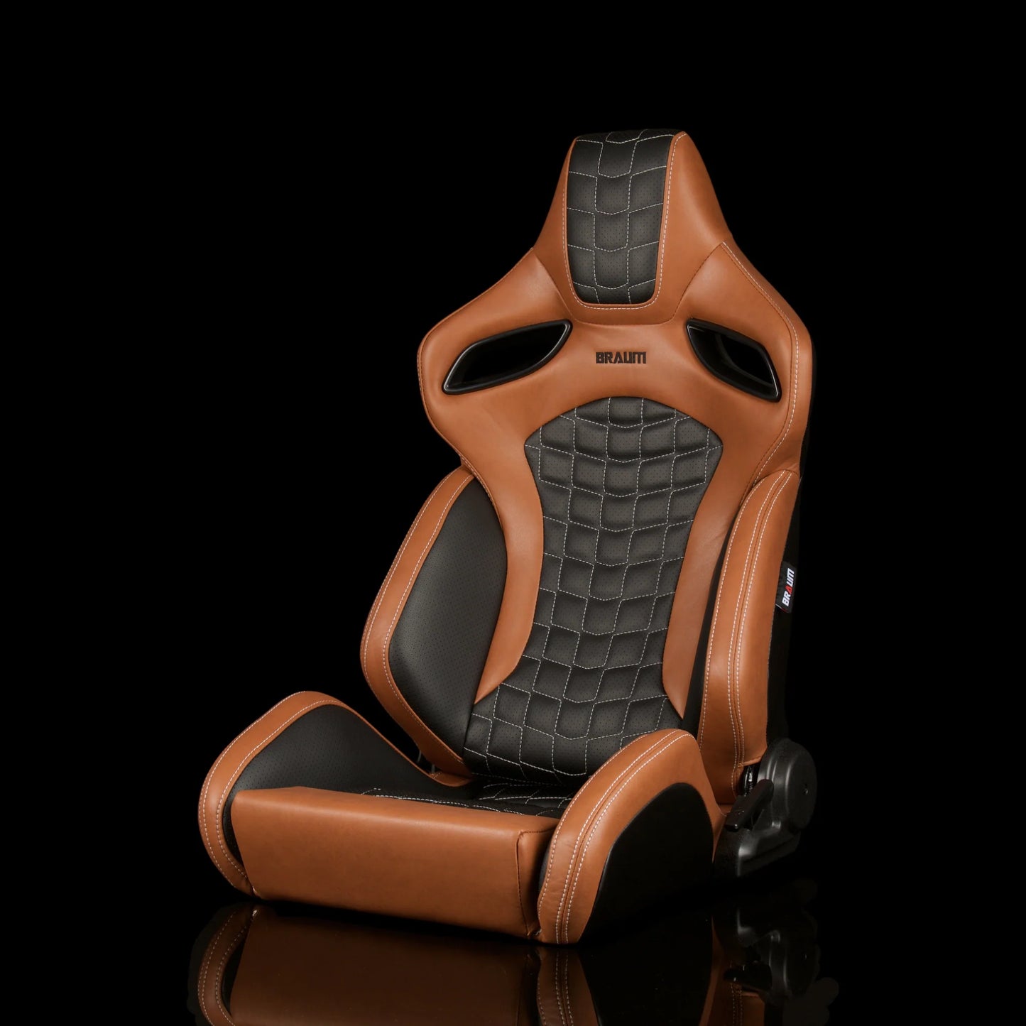 BRAUM ORUE-S Series Sport Reclinable Seats (Saddle Tan Leatherette | Rhombus Quilted | White Stitching) – Priced Per Pair