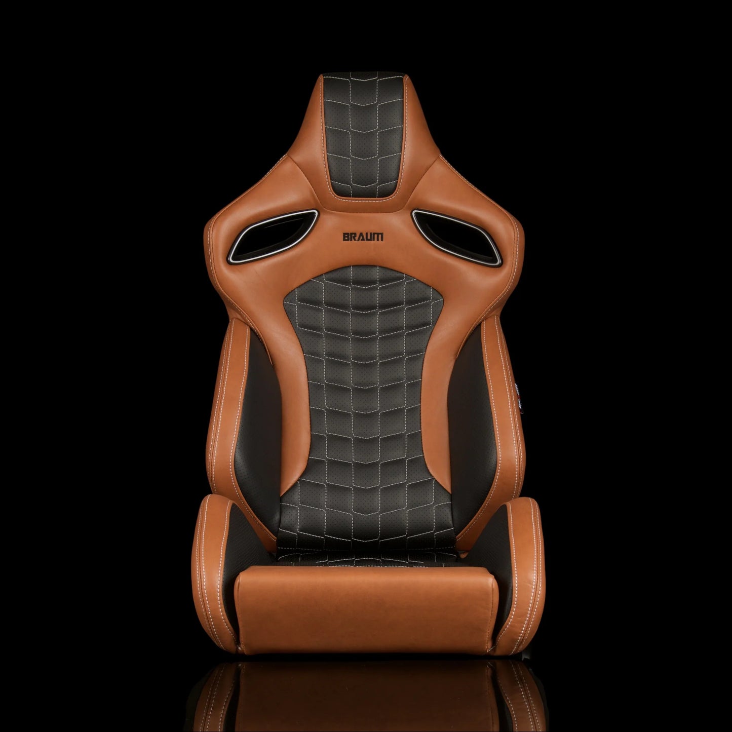 BRAUM ORUE-S Series Sport Reclinable Seats (Black Leatherette | Honeycomb Alcantara | White Stitching) - Priced Per Pair