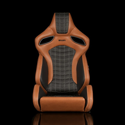 BRAUM ORUE-S Series Sport Reclinable Seats (Black Leatherette | Honeycomb Alcantara | White Stitching) - Priced Per Pair