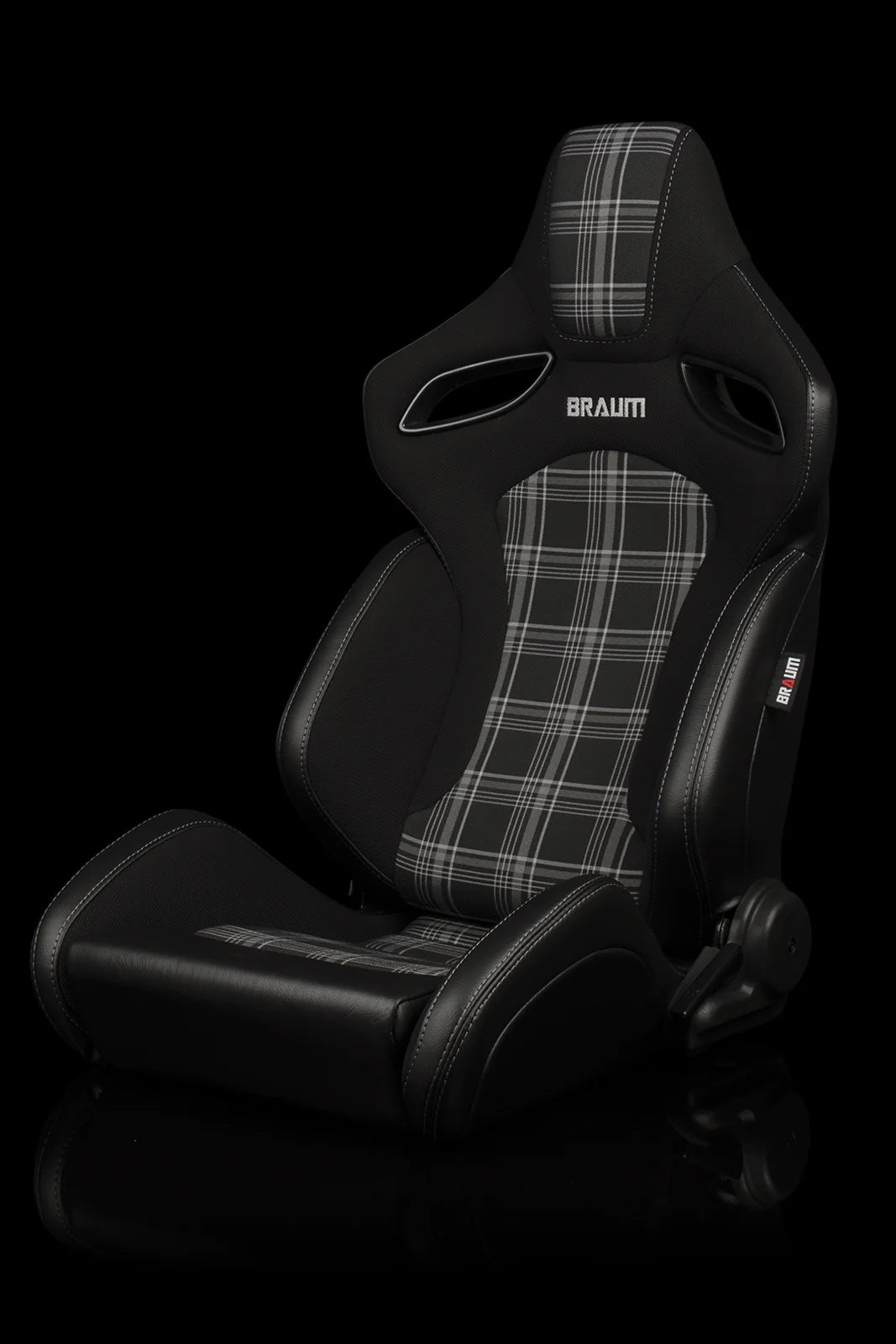 BRAUM ORUE-S Series Sport Reclinable Seats (Black Leatherette | Grey Plaid) – Priced Per Pair