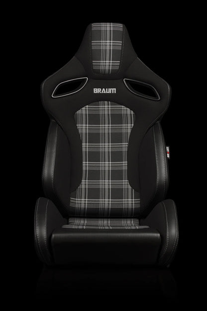 BRAUM ORUE-S Series Sport Reclinable Seats (Black Leatherette | Grey Plaid) – Priced Per Pair