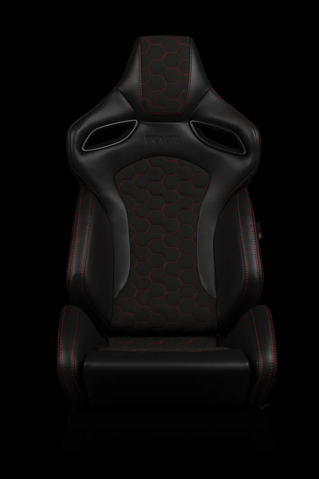 BRAUM ORUE-S Series Sport Reclinable Seats (Black Leatherette | Honeycomb Alcantara | Red Stitching) – Priced Per Pair