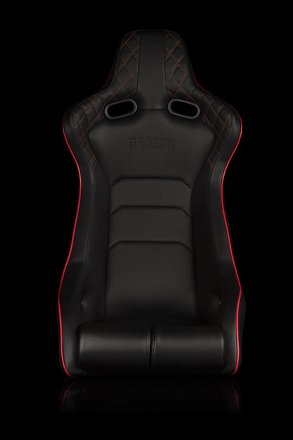BRAUM VENOM-X Fixed Back Bucket Seat (Black Leatherette | Diamond | Red Trim) - Priced Per Seat