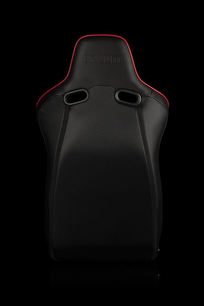 BRAUM VENOM-X Fixed Back Bucket Seat (Black Leatherette | Diamond | Red Trim) - Priced Per Seat