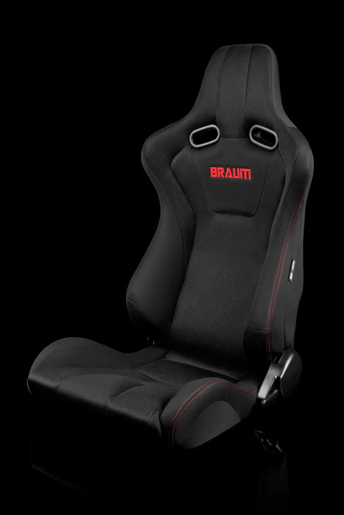 BRAUM VENOM Series Sport Reclinable Seats (Black Cloth | Red Stitching) – Priced Per Pair