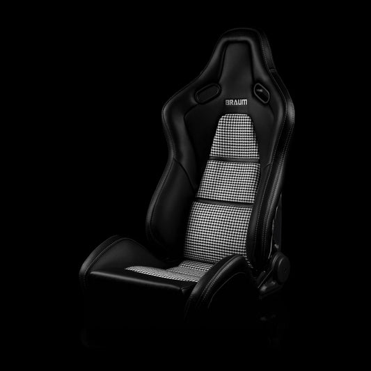 BRAUM FALCON-S Series Reclinable Composite Seats (Black Leatherette | Houndstooth Fabric | Carbon Fiber Composite Honeycomb) – Priced Per Pair