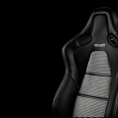 BRAUM FALCON-S Series Reclinable Composite Seats (Black Leatherette | Houndstooth Fabric | Carbon Fiber Composite Honeycomb) – Priced Per Pair