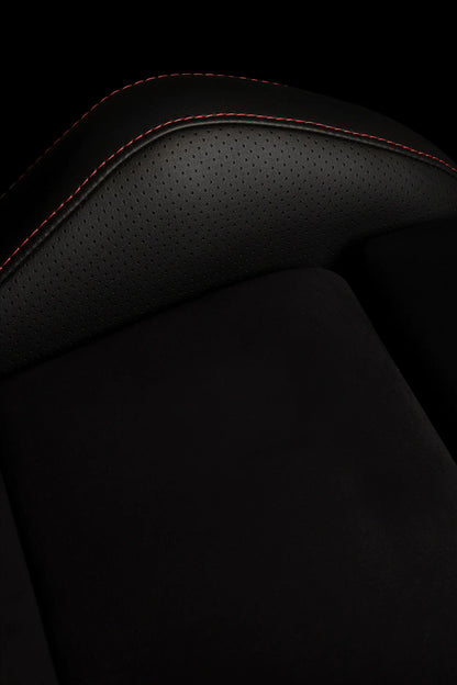 BRAUM FALCON-S Series Reclinable Composite Seats Black - Leatherette | Alcantara Inserts | Red Stitching - Pair