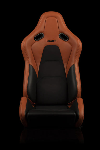 BRAUM FALCON-S Series Reclinable Composite Seats (British Tan Leatherette | Alcantara Inserts | Black Stitching) – Priced Per Pair