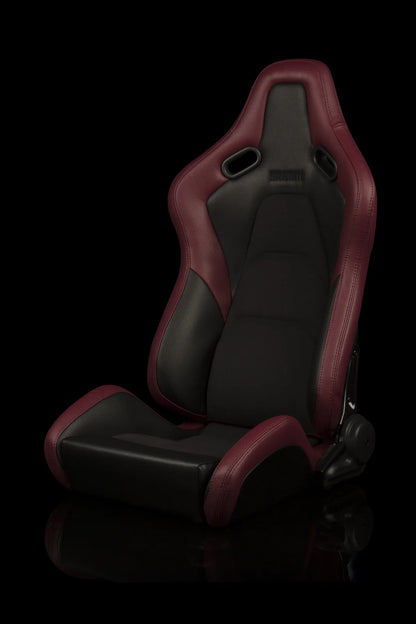 BRAUM FALCON-S Series Reclinable Composite Seats Maroon Leatherette | Alcantara Inserts | Black Stitching) – Priced Per Pair