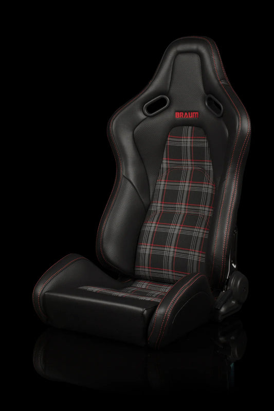 BRAUM FALCON-S Series Reclinable Composite Seats (Black Leatherette | Red Plaid) – Priced Per Pair