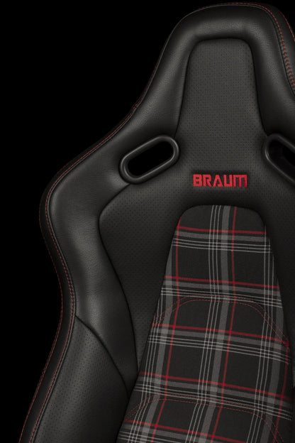 BRAUM FALCON-S Series Reclinable Composite Seats (Black Leatherette | Red Plaid) – Priced Per Pair