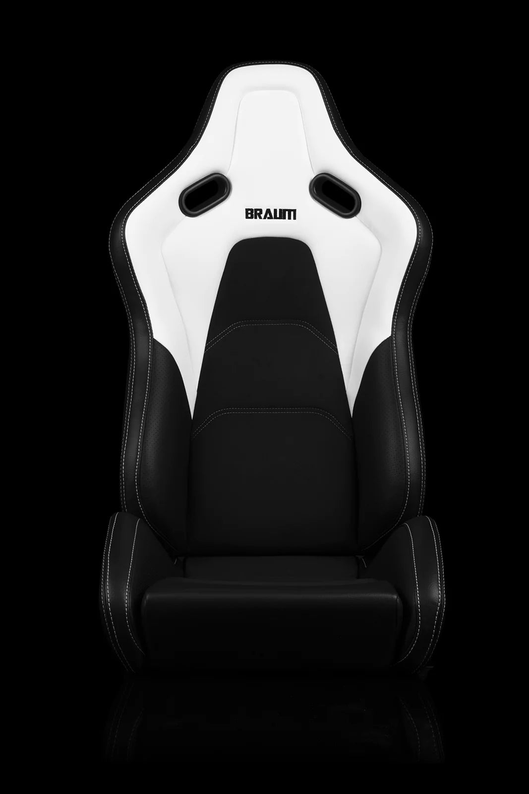 BRAUM FALCON-S Series Reclinable Composite Seats (White Leatherette | Alcantara Inserts | White Stitching) – Priced Per Pair