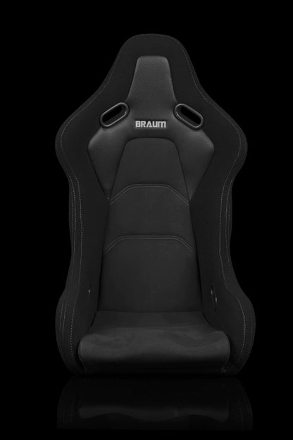 BRAUM FALCON-S Series Fixed Back Bucket Composite Seat (Black Cloth | Alcantara Inserts | Grey Stitching) - Priced Per Seat