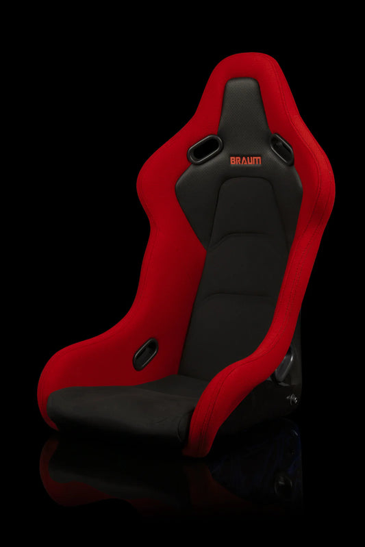 BRAUM FALCON-S Series Fixed Back Bucket Composite Seat (Red Cloth | Alcantara Inserts | Black Stitching) - Priced Per Seat