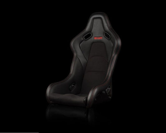 BRAUM FALCON-S Series Fixed Back Bucket Composite Seat (Black Leatherette | Alcantara Inserts | Red Stitching) - Priced Per Seat