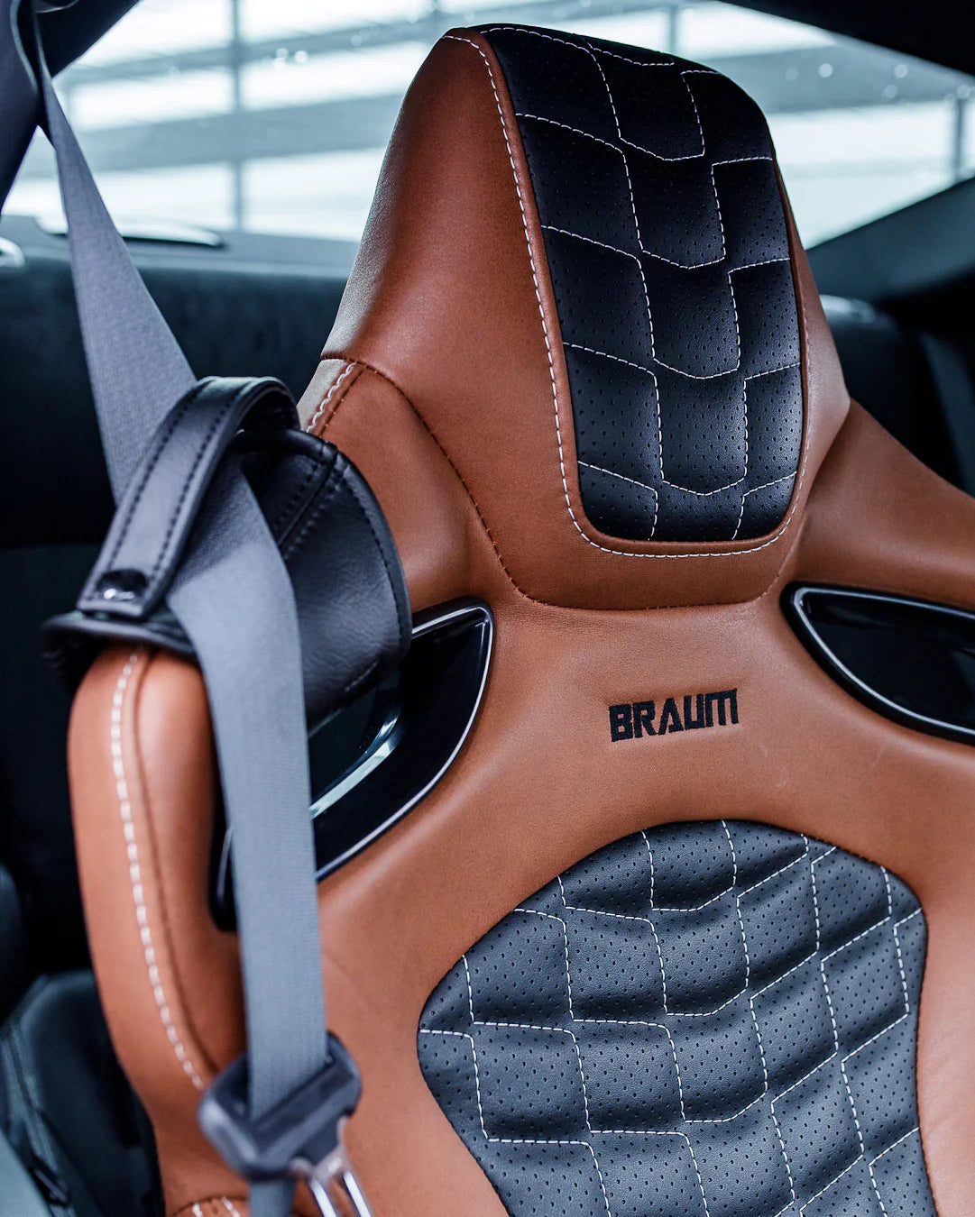 BRAUM ORUE-S Series Sport Reclinable Seats (Saddle Tan Leatherette | Rhombus Quilted | White Stitching) – Priced Per Pair