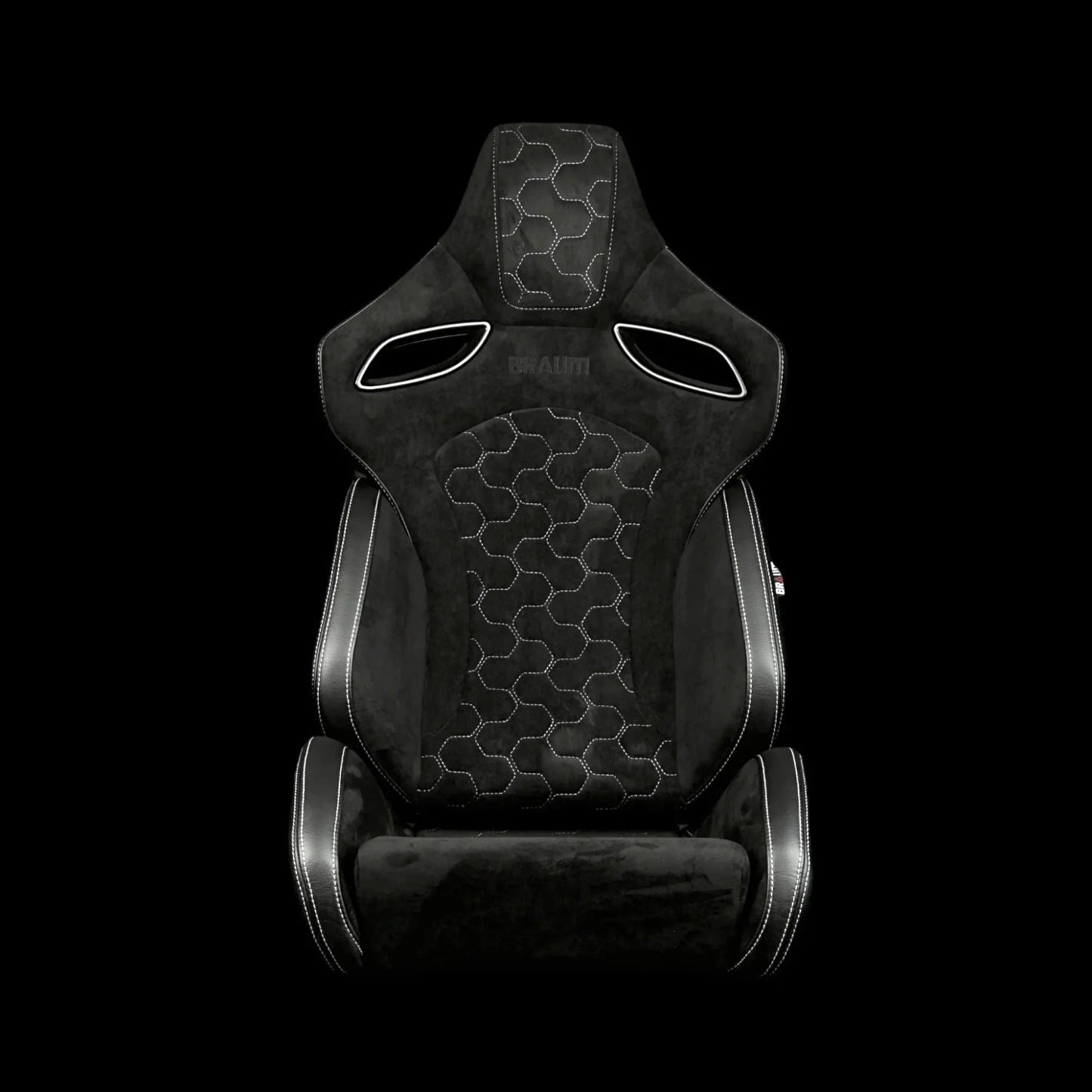 BRAUM ORUE-S Series Sport Reclinable Seats (Black Leatherette | Honeycomb Alcantara | White Stitching) - Priced Per Pair