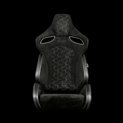 BRAUM ORUE-S Series Sport Reclinable Seats (Black Leatherette | Honeycomb Alcantara | White Stitching) - Priced Per Pair