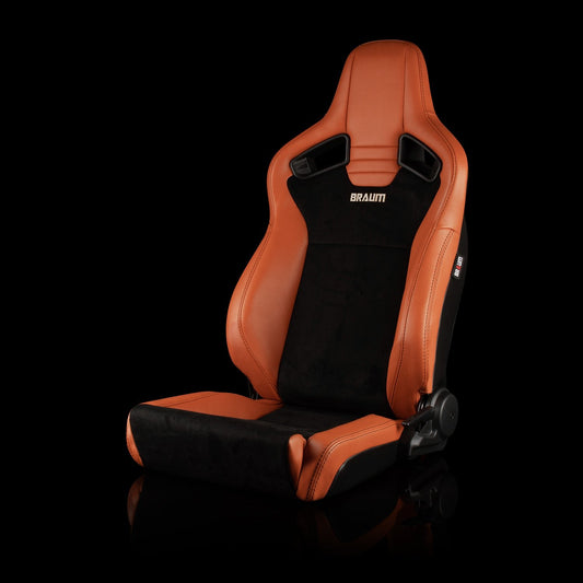 BRAUM ELITE V2 Series Sport Reclinable Seats (British Tan Leatherette | Black Suede | Low Bolster Version) - Priced Per Pair